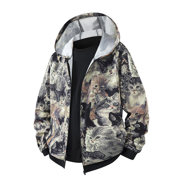 Unisex Light Hooded Jacket in Ethno Print with Full Zipper Drune