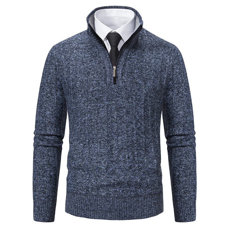 Men's half-zip knitted pullover with textured cable look, warming stand-up collar and slim silhouette Mune Fashion
