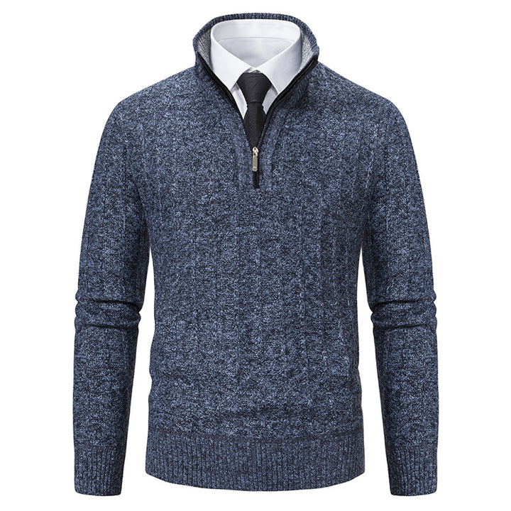 Men's half-zip knitted pullover with textured cable look, warming stand-up collar and slim silhouette Mune Fashion