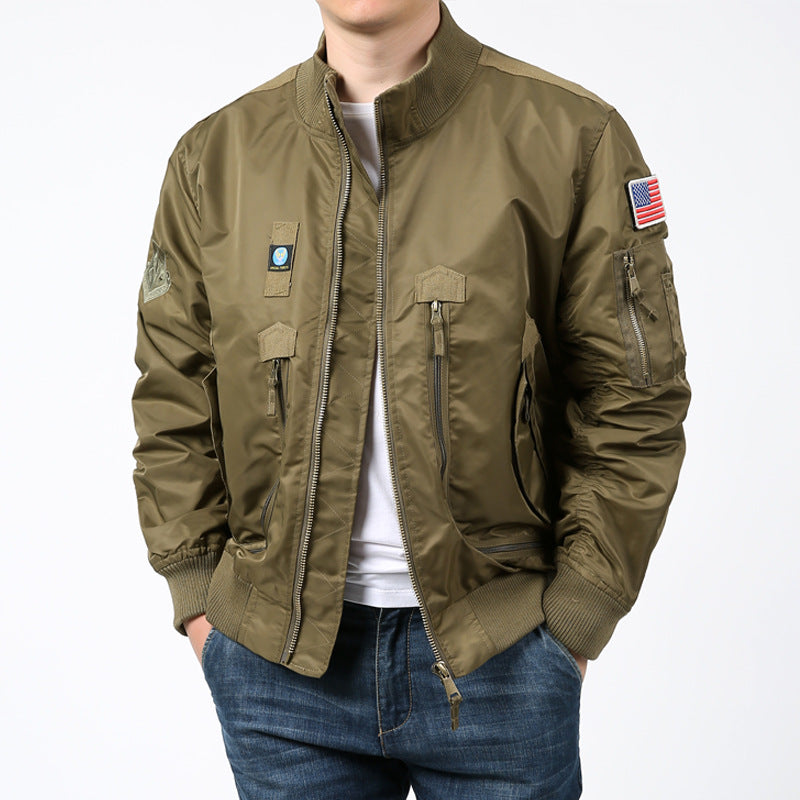 Men's Pilot Bomber Jacket with Utility Arm Pocket, Zipper Front and Ribbed Cuffs Mune Fashion
