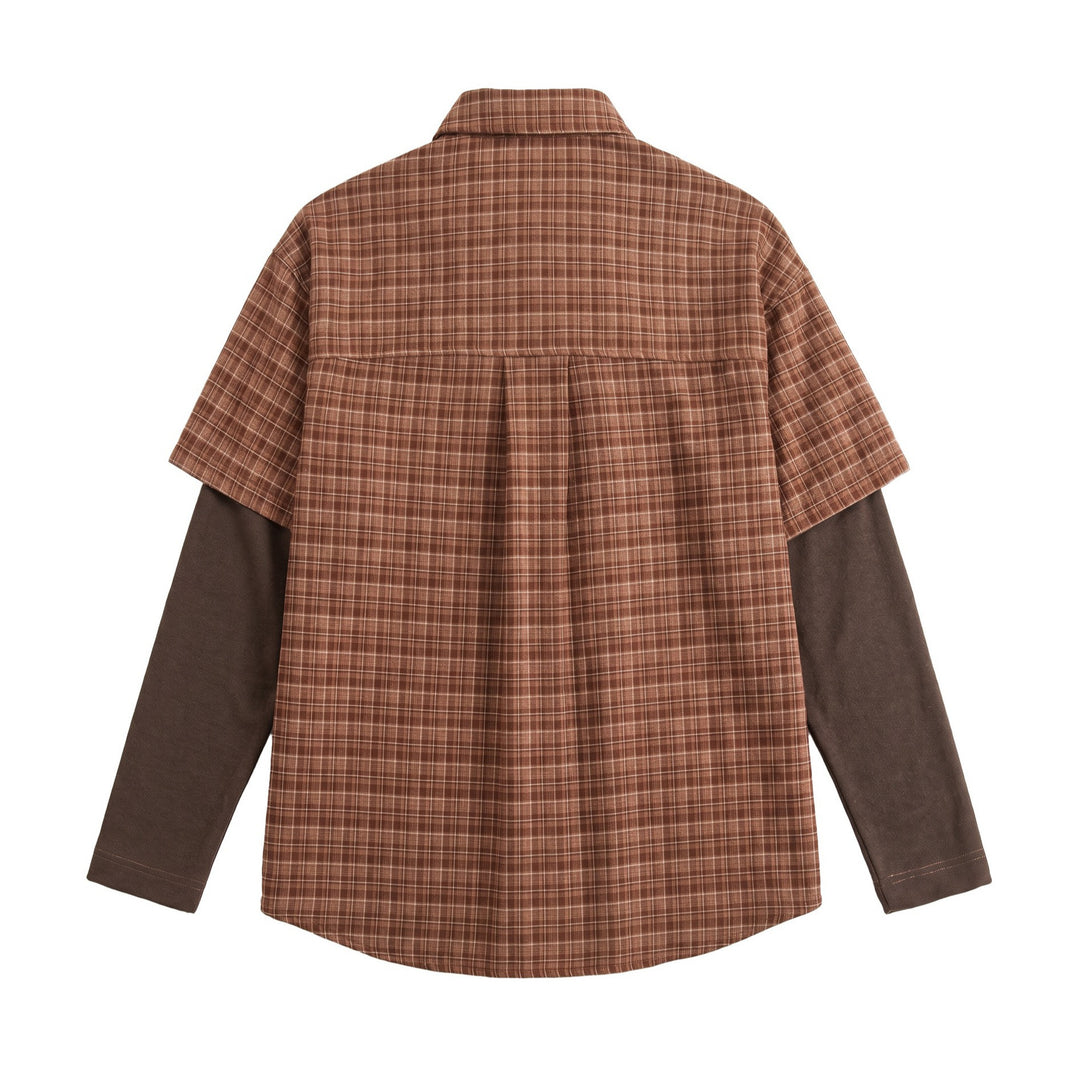 Men's shirt in layered look with checkered front and inserted sweatshirt sleeves Mune Fashion