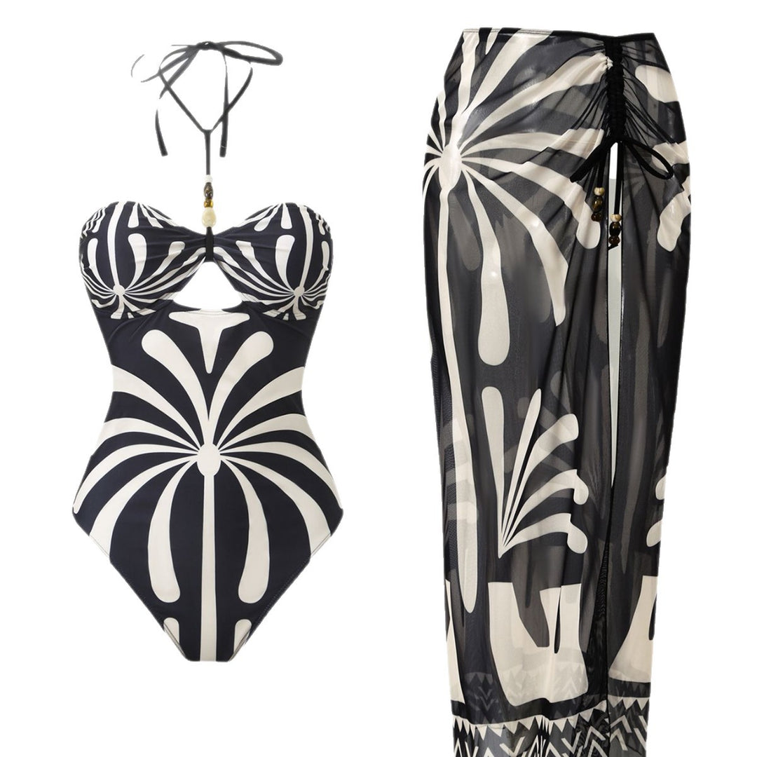 Ladies Elegant Bandeau Swimsuit with Matching Transparent Long Skirt Mune Fashion
