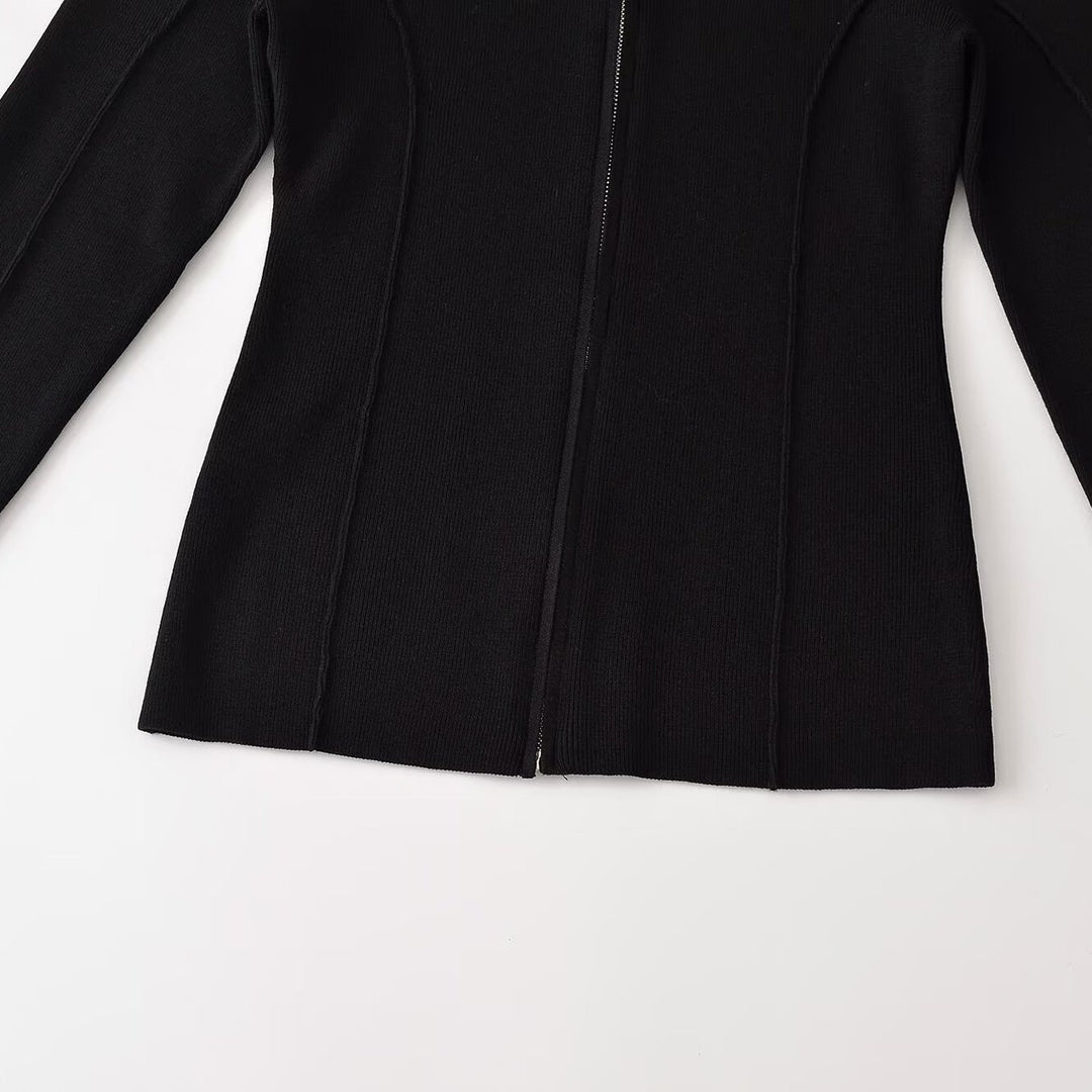 Ladies fitted fine knit jacket with stand-up collar and full-length zipper Mune Fashion