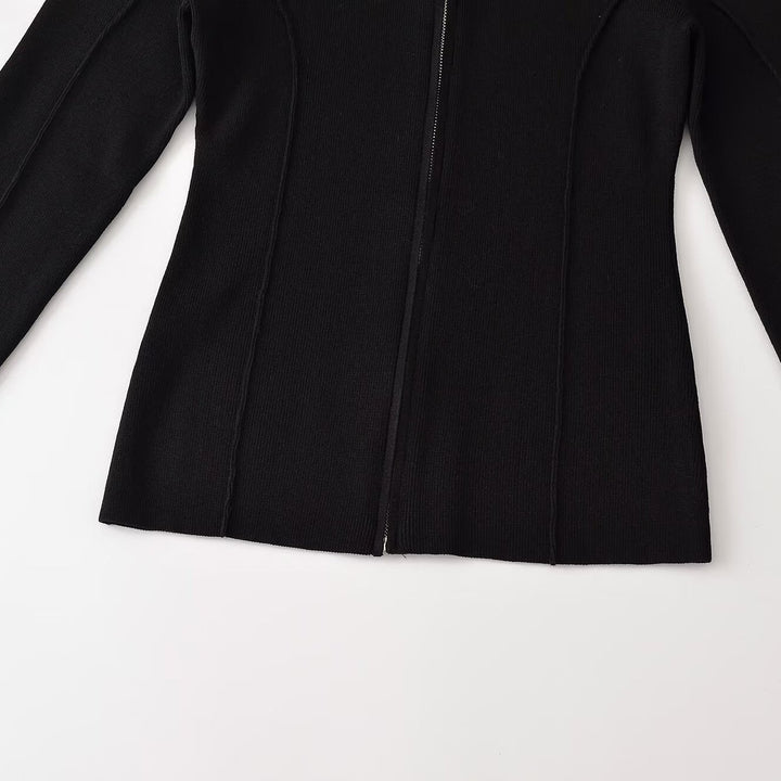 Ladies fitted fine knit jacket with stand-up collar and full-length zipper Mune Fashion