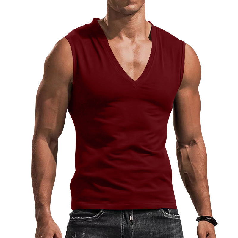 Men's sleeveless muscle shirt with deep V-neck made of stretchy jersey and close-fitting design Mune Fashion