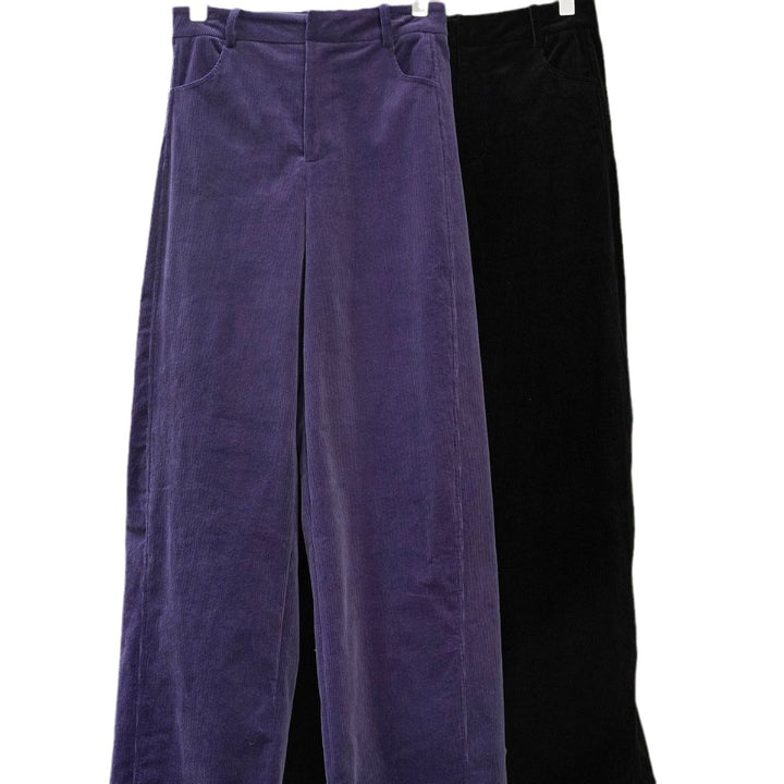 Women High-waisted Cord Velour Palazzo Pants with Wide Leg Mune Fashion