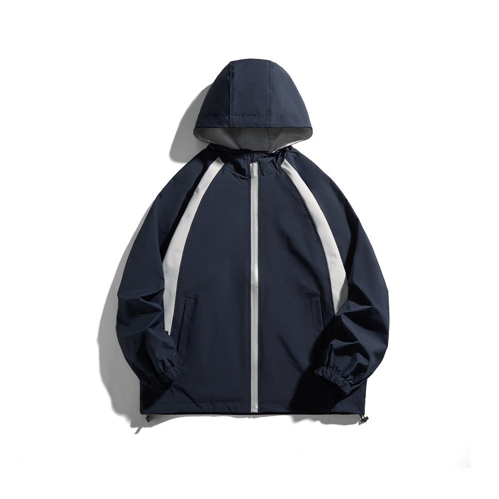 Men's hooded windbreaker in sporty color block design with adjustable hem Mune Fashion