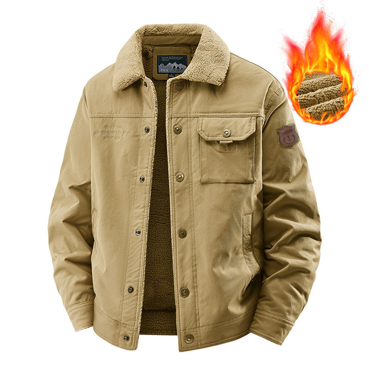Men's padded canvas jacket with sherpa collar, warming teddy lining, and functional breast pockets Mune Fashion