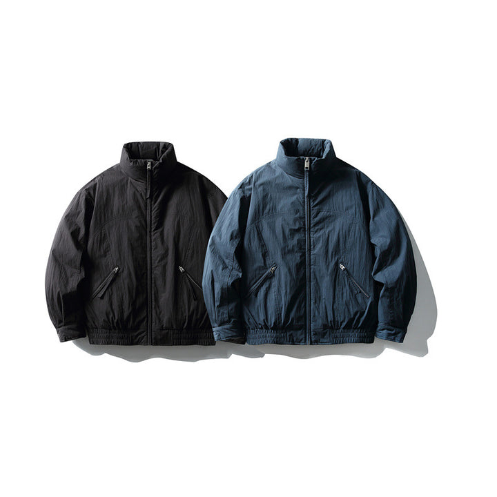 Men's Minimalistic Boxy Windbreaker Jacket with High Stand Collar and Diagonal Zipper Pockets Mune Fashion