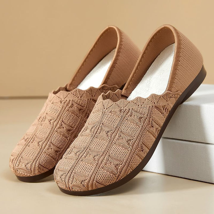 Ladies knitted comfort ballerina slippers with elastic entry, molded cushioned sole, and non-slip flexible outsole Mune Fashion