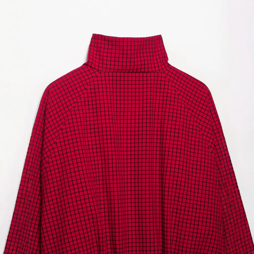 Women's Cropped Transition Jacket with High Funnel Collar, Check Pattern and Elastic Hem Mune Fashion