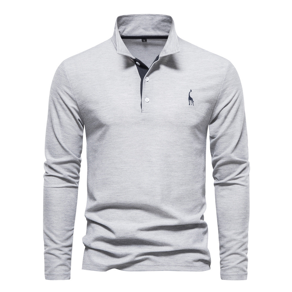 Men's Long Sleeve Polo Shirt with Modern Collar and Breathable Cotton Quality Mune