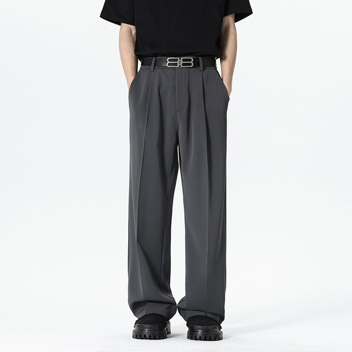 Men's loose waistband pleat fabric trousers with high waist, straight leg and discreet side pockets Mune Fashion