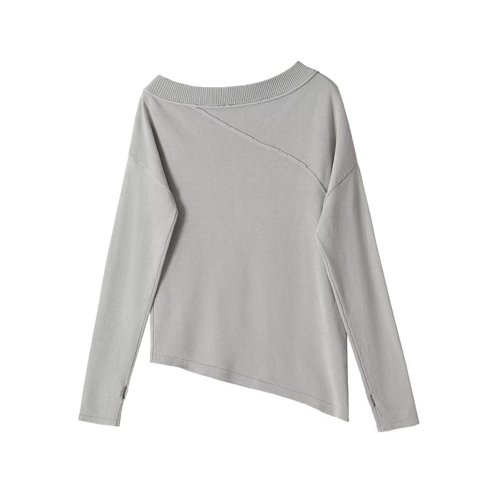 Women's Asymmetric Fine Knit Long Sleeve with Wide Boat Neck Mune Fashion