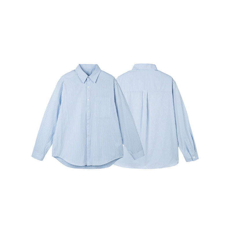 Women's oversized shirt with fine stripes, breast pocket, and rounded hem Mune Fashion