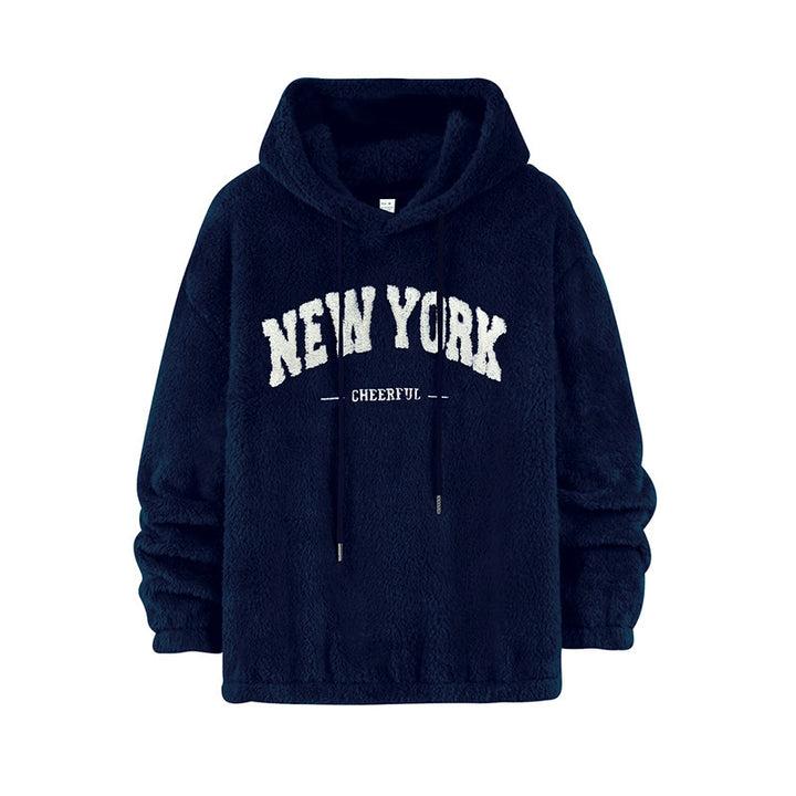 Unisex Cozy Teddy Fleece Hoodie with Chenille Lettering Mune Fashion