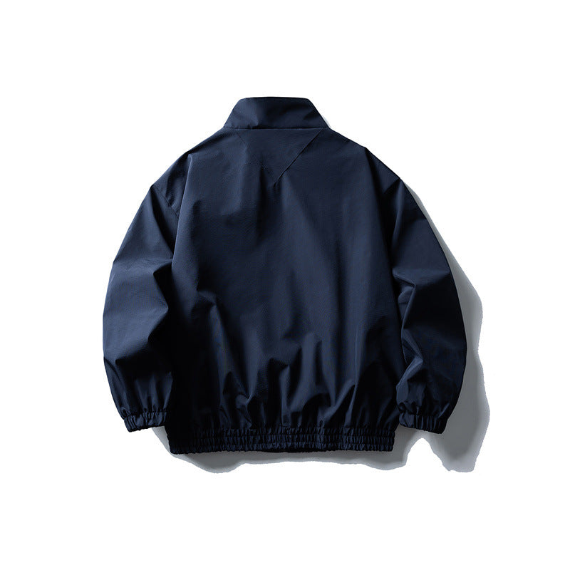 Men's Windbreaker Jacket in Boxy Cut with Stand-up Collar and Elastic Hem Mune Fashion