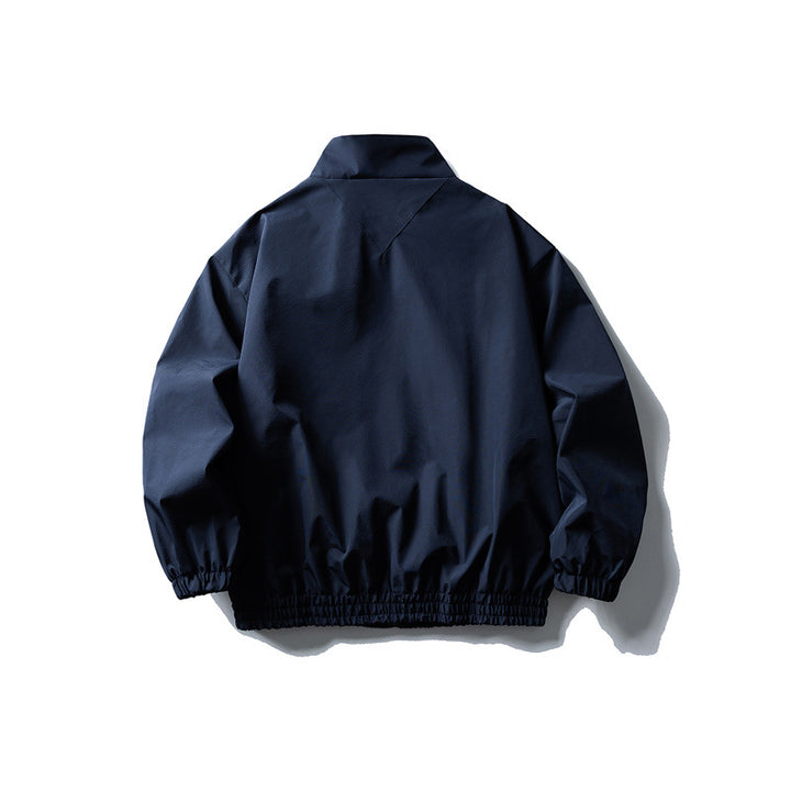 Men's Windbreaker Jacket in Boxy Cut with Stand-up Collar and Elastic Hem Mune Fashion
