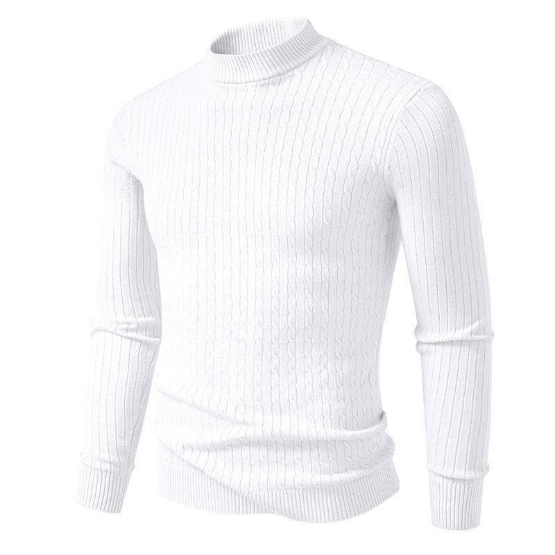 Men's body-hugging fine knit pullover with high collar and cable pattern Mune Fashion