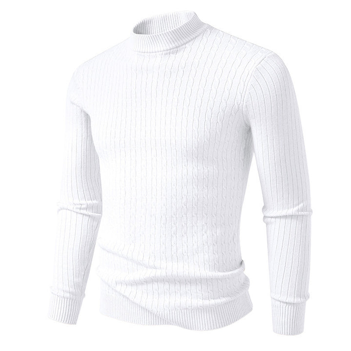 Men's body-hugging fine knit pullover with high collar and cable pattern Mune Fashion