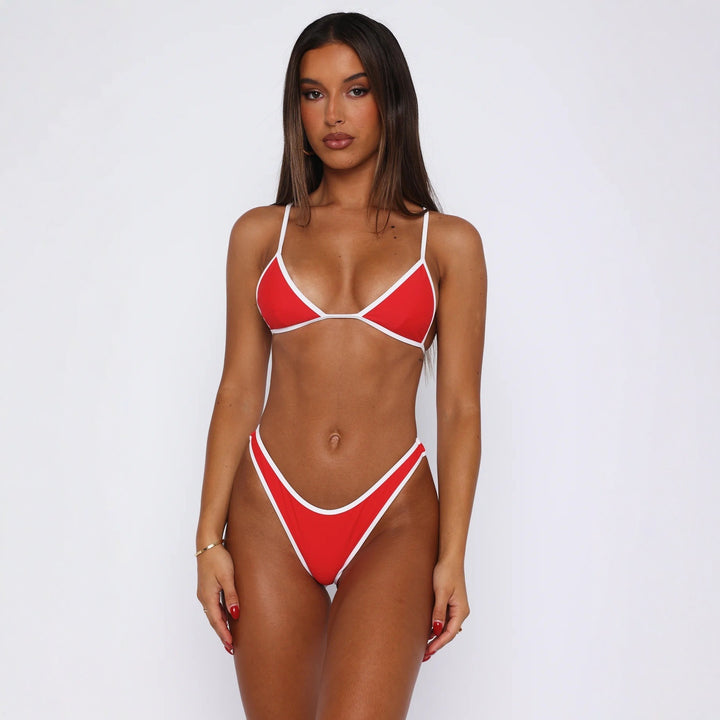 Women's Triangle Bikini Set with Contrasting Piping Details Mune Fashion