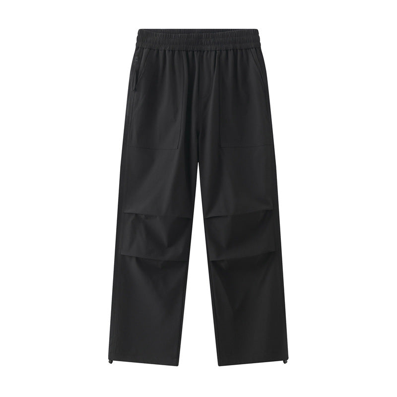 Men's Wide Utility Cargo Pants with Drawstring Waist, Knee Patches & Adjustable Hem Mune Fashion