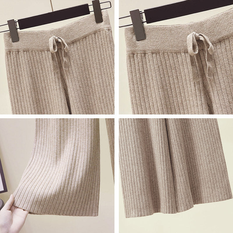 Women's Comfortable Ribbed Knit Pants with Drawstring Mune Fashion