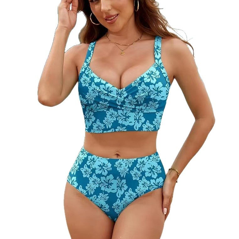 Women's Bikini Set with Floral Design and High Waist Mune Fashion