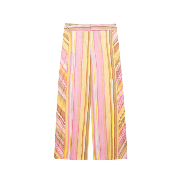 Women's Wide High Waist Palazzo Pants with Multidimensional Striped Pattern Mune Fashion