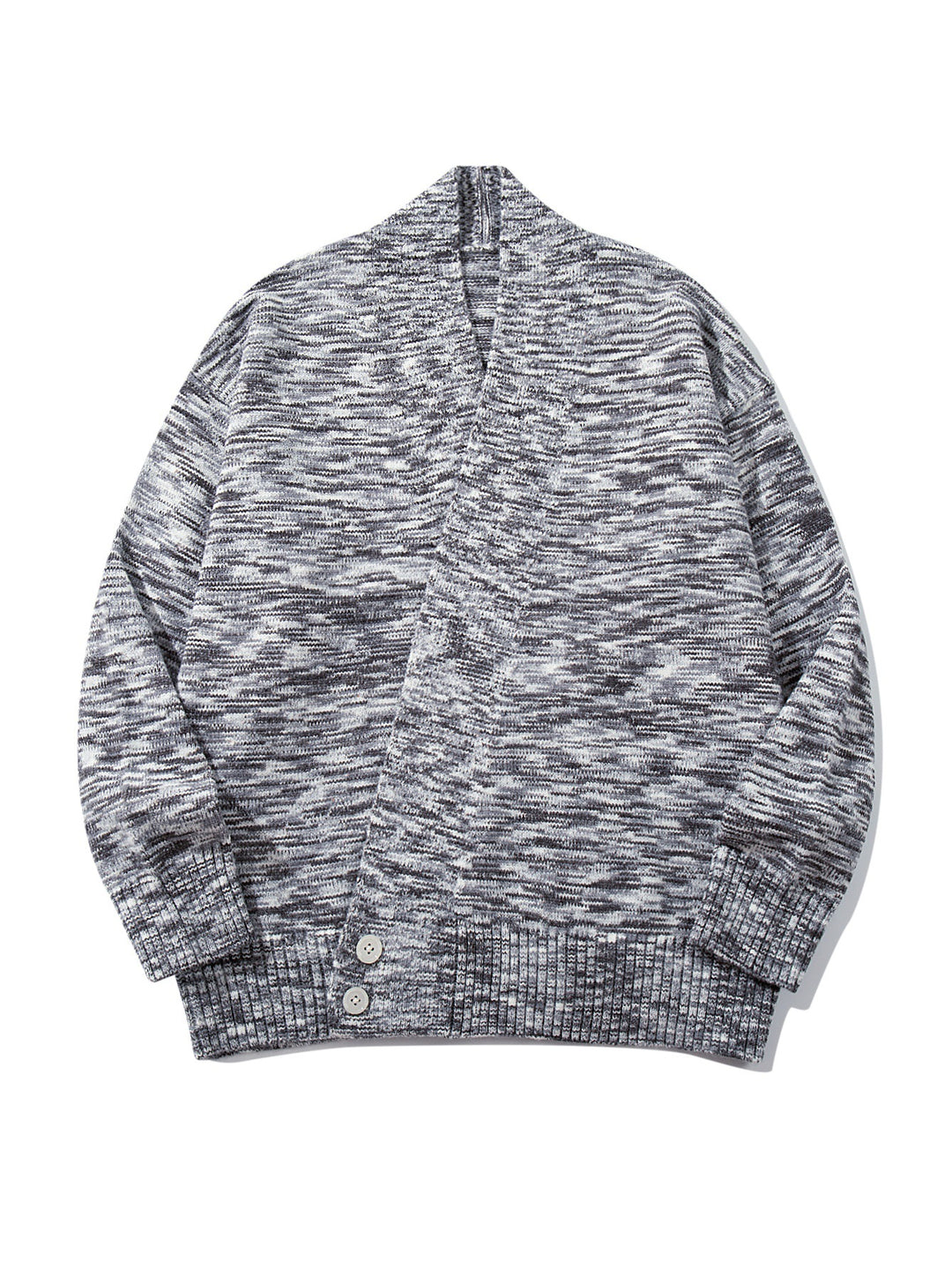 Women Oversize Knit Cardigan with Deep V-Neck, Button Placket at Hem and Melange Structure Mune Fashion