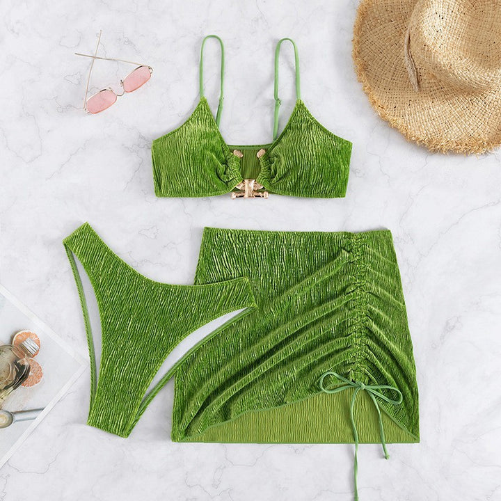 Women Triangle Bikini Set with Ruffle Design and Fashionable Skirt Mune Fashion