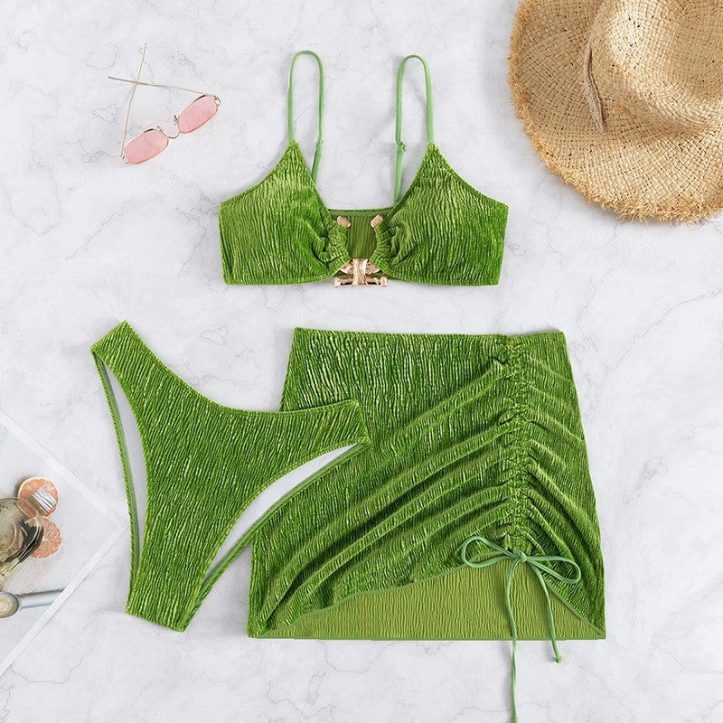Women Triangle Bikini Set with Ruffle Design and Fashionable Skirt Mune Fashion