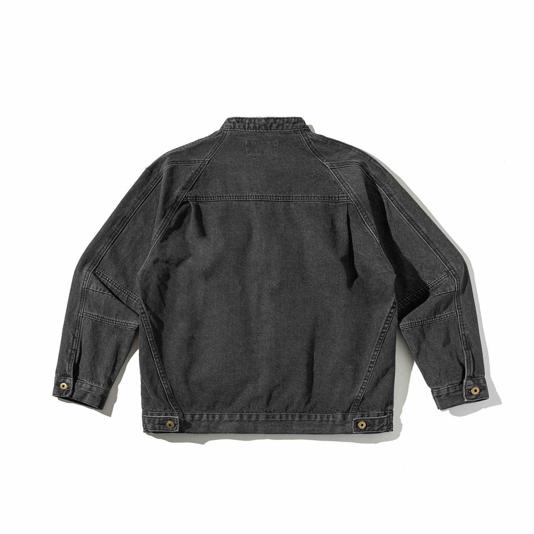 Unisex Boxy Denim Jacket with Stand-up Collar, distinctive seam piping and Button Placket Mune Fashion
