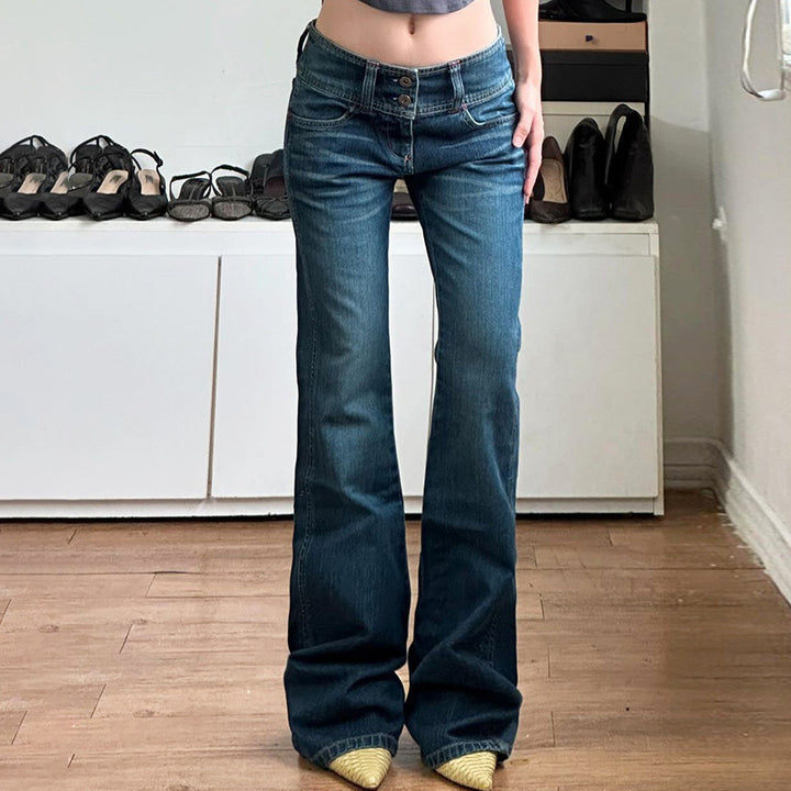 Women Low-Rise Bootcut Jeans with Double Button Placket and Extra Wide Flare Mune Fashion