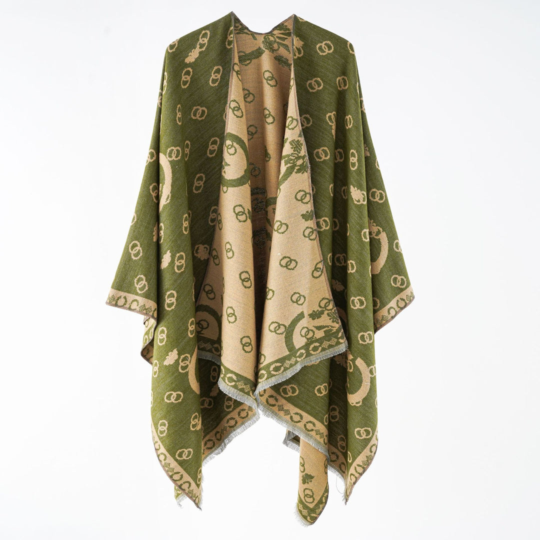 Women's Reversible Jacquard Wrap with Fringe and Generous Wrap Silhouette Mune Fashion