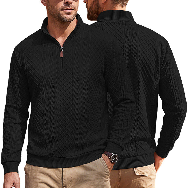 Men's knit pullover with half zip and textured cable knit look Mune Fashion