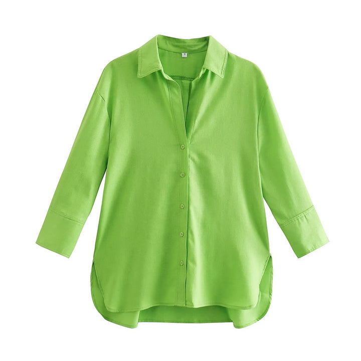 Women's Lightweight Oversized Shirt with High Back Hem, Linen Look and Concealed Button Placket Mune Fashion