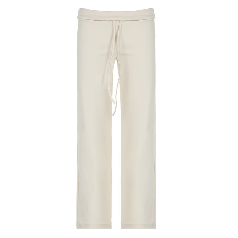 Women’s lounge pants with high waistband, drawstring, and straight leg Mune Fashion