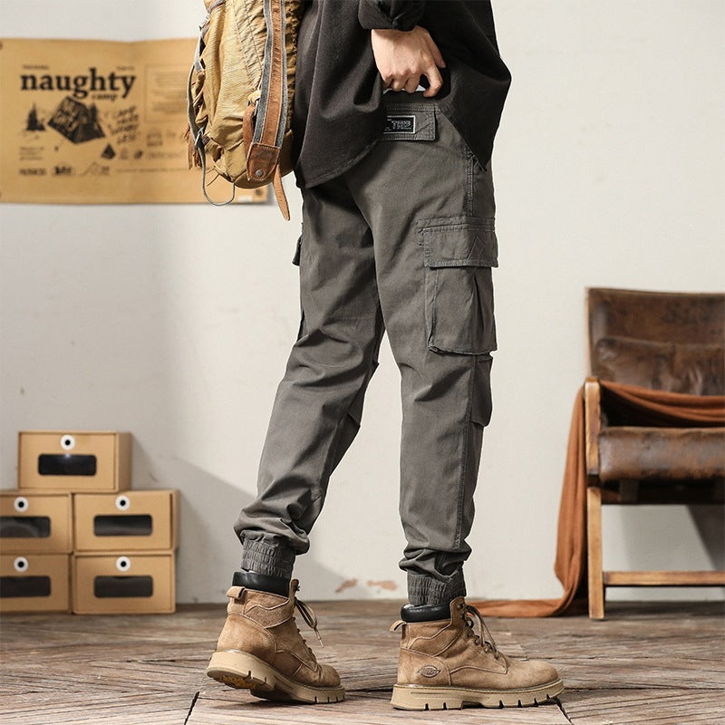 Men's Utility Cargo Jogging Pants with Drawstring, Multifunctional Pockets, and Elastic Cuffs