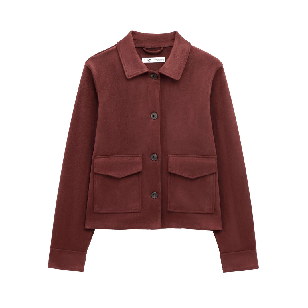 Ladies Short Suede Look Jacket with Flap Pockets Mune Fashion