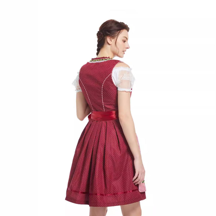 Women's traditional short-cut dirndl with heart-shaped neckline, decorative lacing, and Vichy check apron Mune Fashion