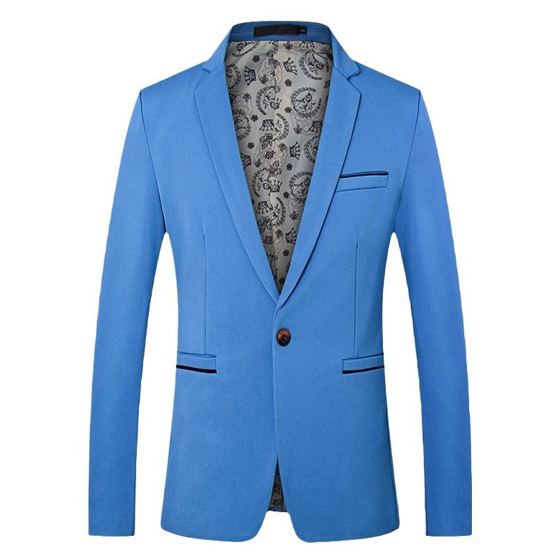 Men's slim single-breasted blazer with notched lapel and contrasting inner lining Mune Fashion