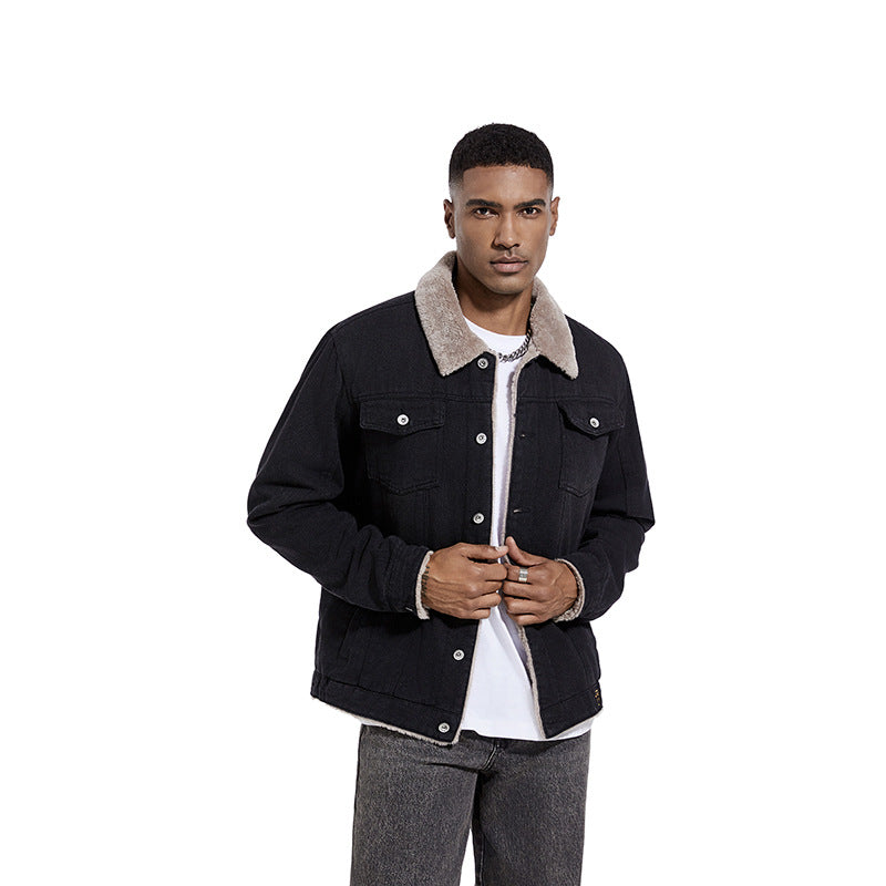 Men's Robust Denim Trucker Jacket with Sherpa Lining and Teddy Collar Mune Fashion