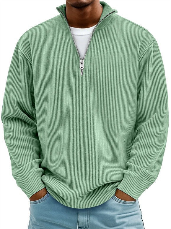 Men's ribbed knit pullover with half zipper and stand-up collar Mune Fashion