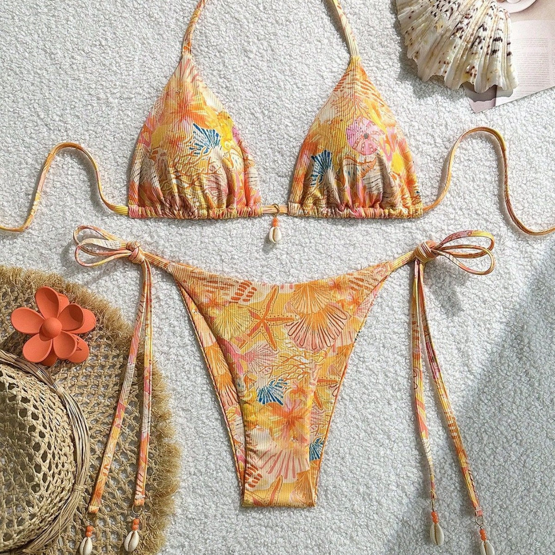 Women's triangle bikini with tropical pattern and playful ties Mune Fashion
