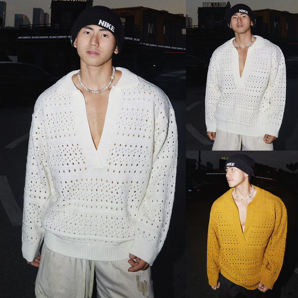 Men's Urban Knit Top with Deep V-Neck Mune Fashion
