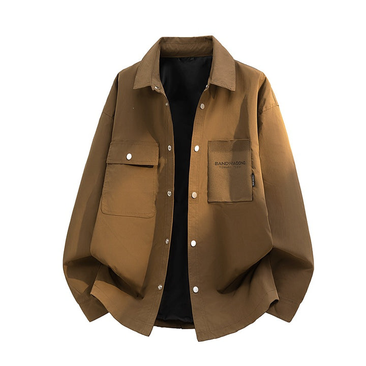 Men's Oversize Utility Shirt Jacket with Snap Button Placket and Large Patch Pockets