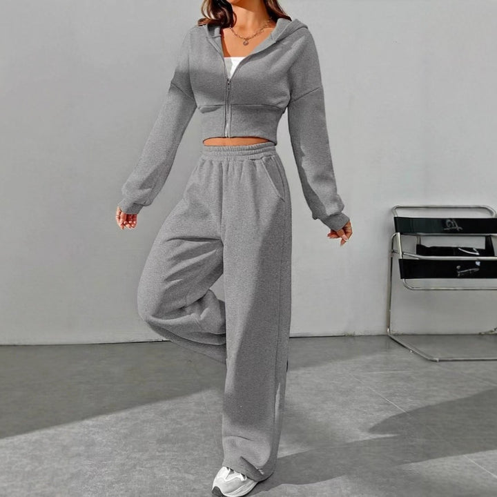 Women's cropped hoodie with zipper and wide high-waist joggers Mune Fashion