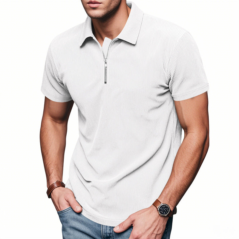 Unisex short-sleeved half-zip polo made of ribbed jersey with shirt collar Mune Fashion