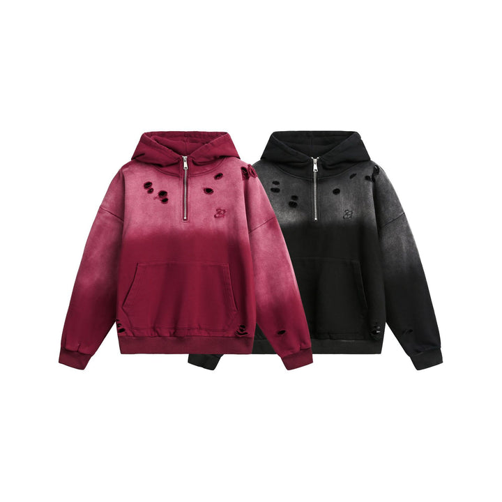 Unisex Oversize Hoodie with Half Zipper, Distressed Details and Kangaroo Pocket Mune Fashion